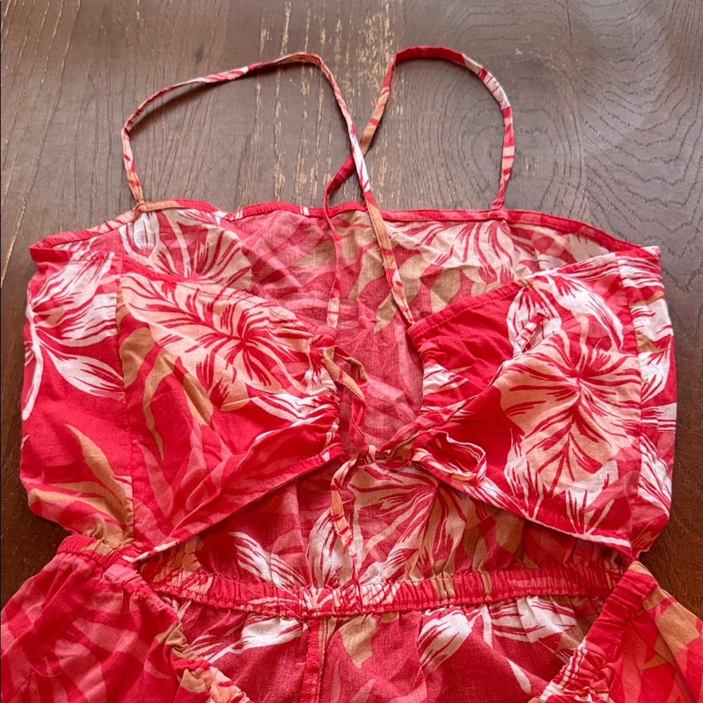 Roxy Red Tropical Floral Spaghetti-Strap One-Piece Romper - Picture 6 of 9